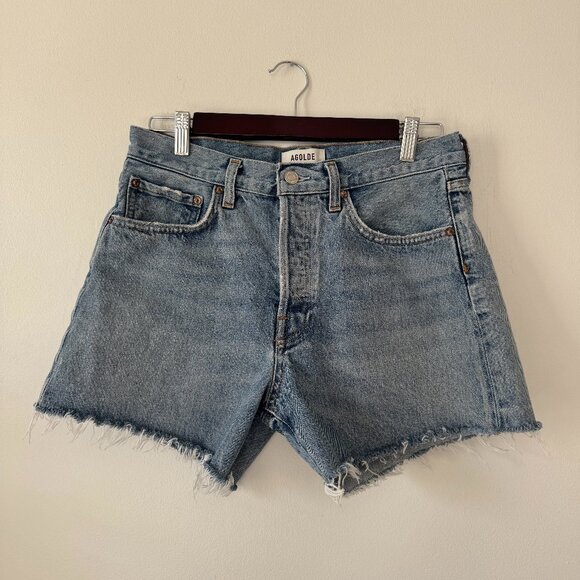 Agolde Parker Long Denim Shorts - Picture 1 of 9